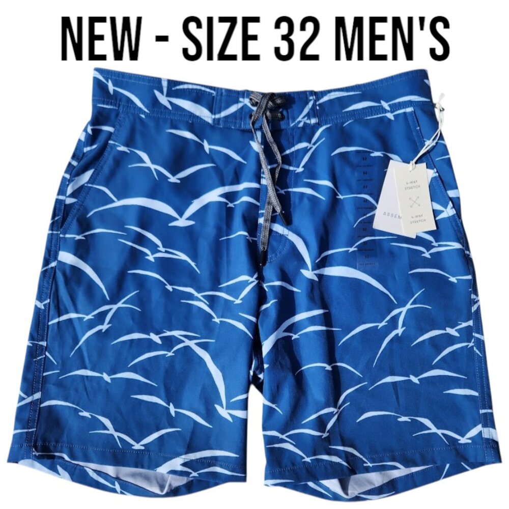 NEW Men's Size 32 Free Assembly Blue Swim Shorts Boardshorts Boardshort Board Sh